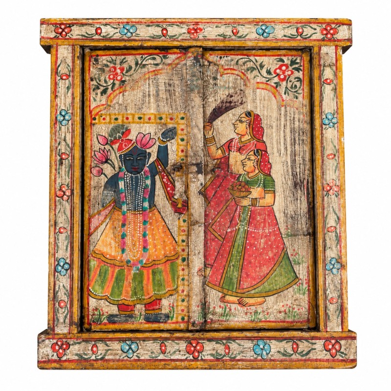 Hand-Painted Window Panel – Figurative Scene