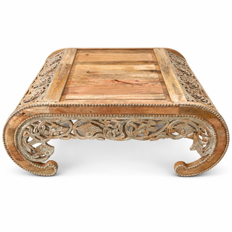 Carved-Leg Coffee Table – Whitewashed Wood