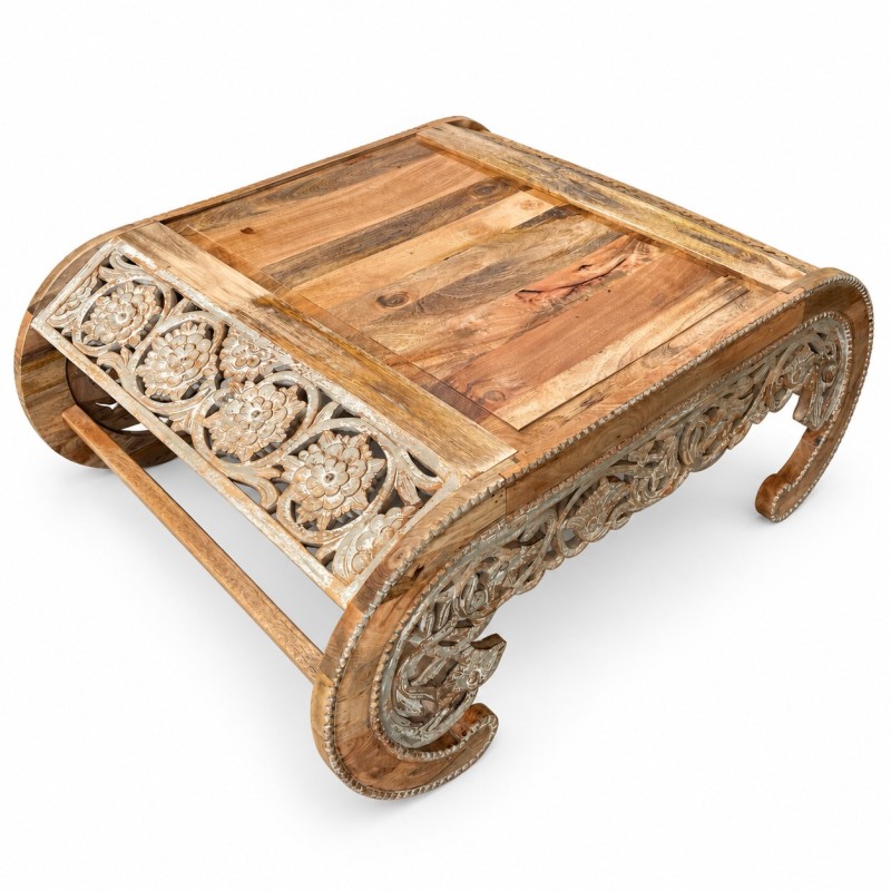 Carved-Leg Coffee Table – Whitewashed Wood