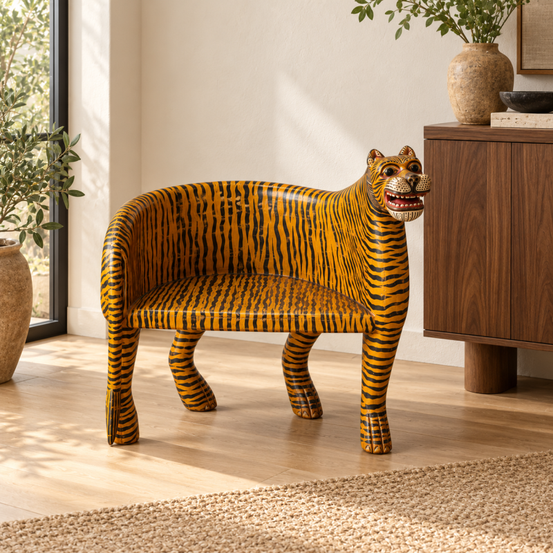 Carved Tiger Kids Armchair