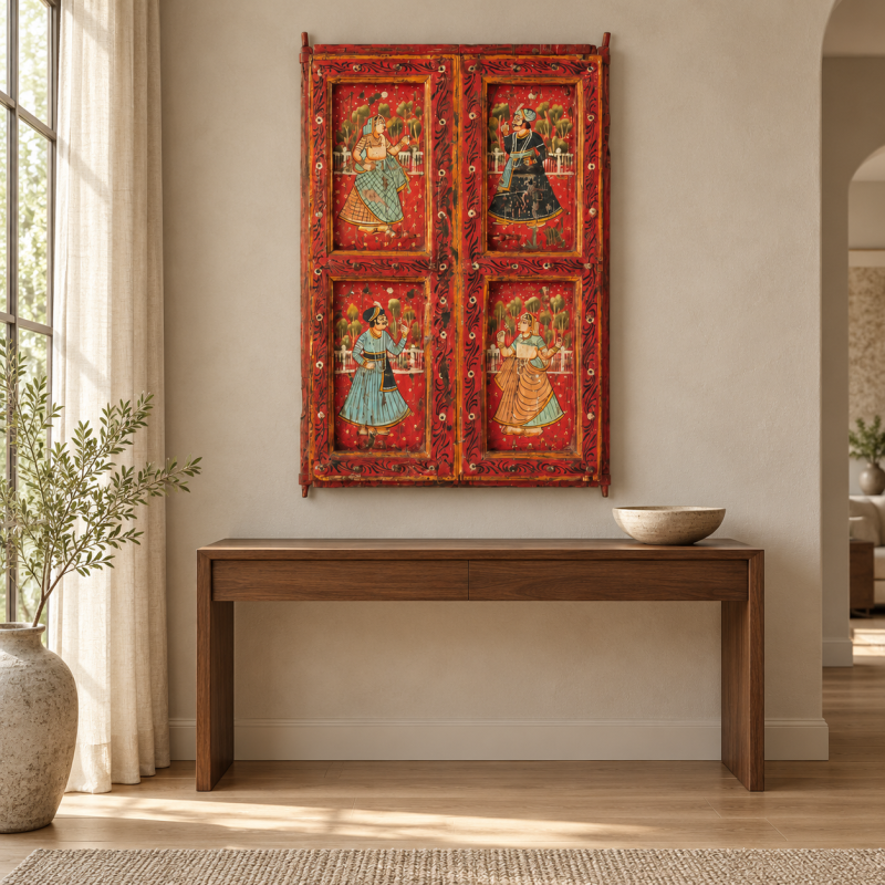 Hand-Painted Window Shutters – Red Frame