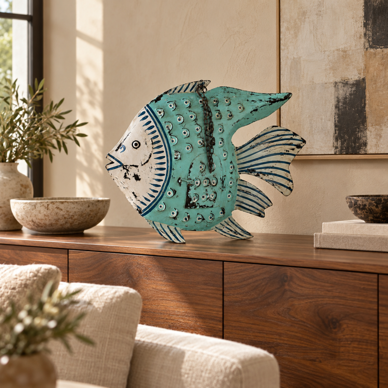 Metal Fish Wall Art – Turquoise, Small