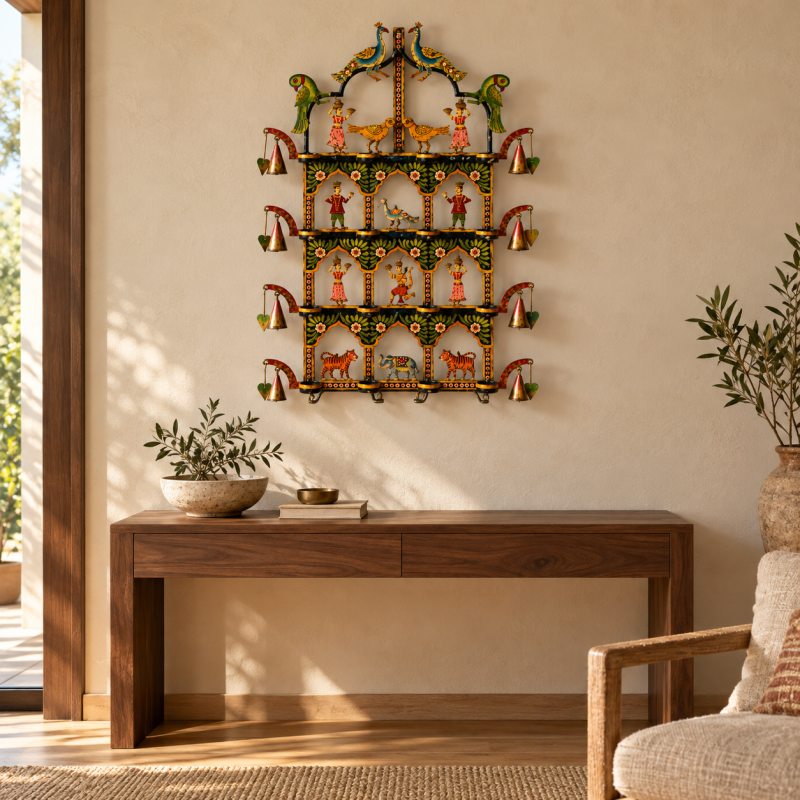 Tiered Toran Wall Hanging with Bells & Figures