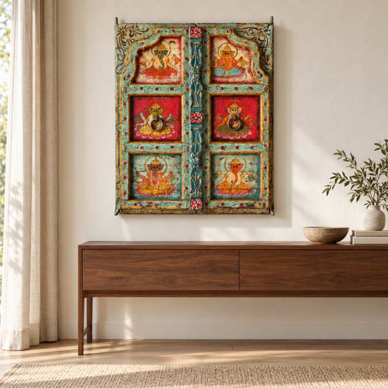 Hand-Painted Window Shutters – Turquoise Frame