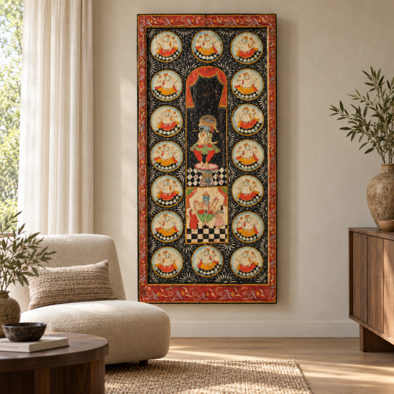Hand-Painted Miniature Portraits Door Panel