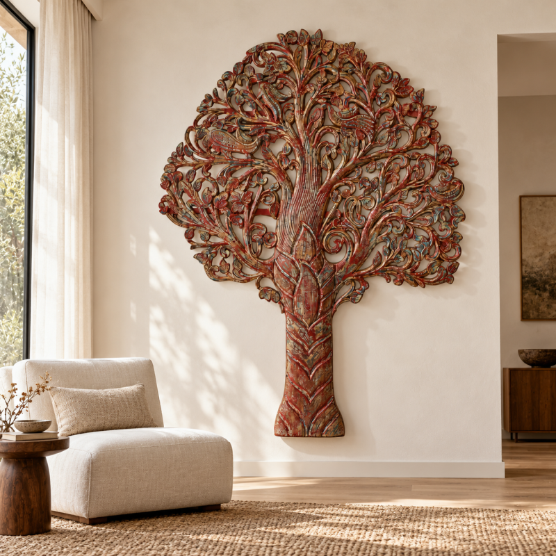 Tree of Life Carved Wall Panel – Grey