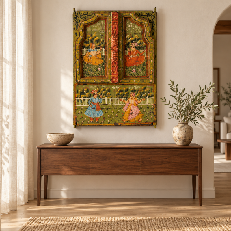 Hand-Painted Court Scene Window Shutters