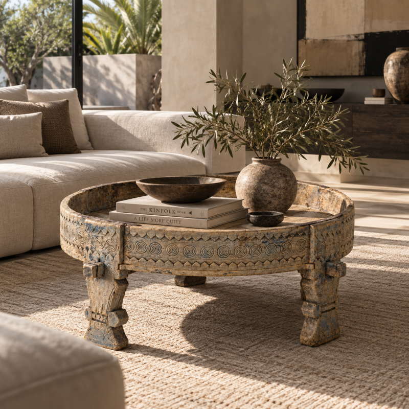 Millstone Table – Whitewashed Wood