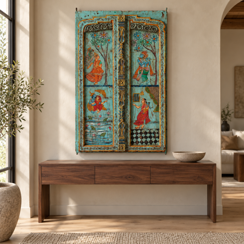 Hand-Painted Figurative Shutters – Turquoise Blue