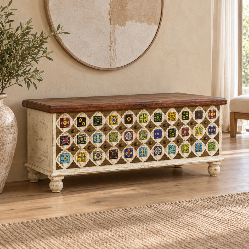 Ceramic Tile Mosaic Storage Trunk