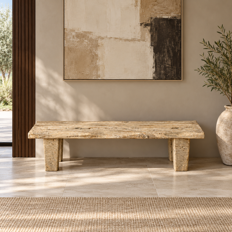 Rustic Plank Bench – Whitewashed Wood