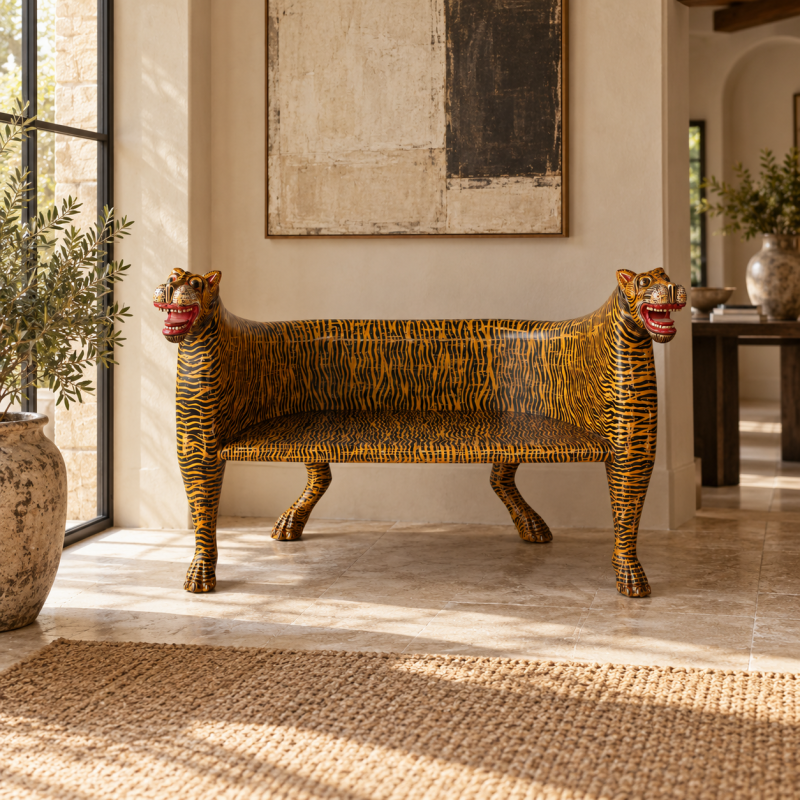 Carved Tiger Bench