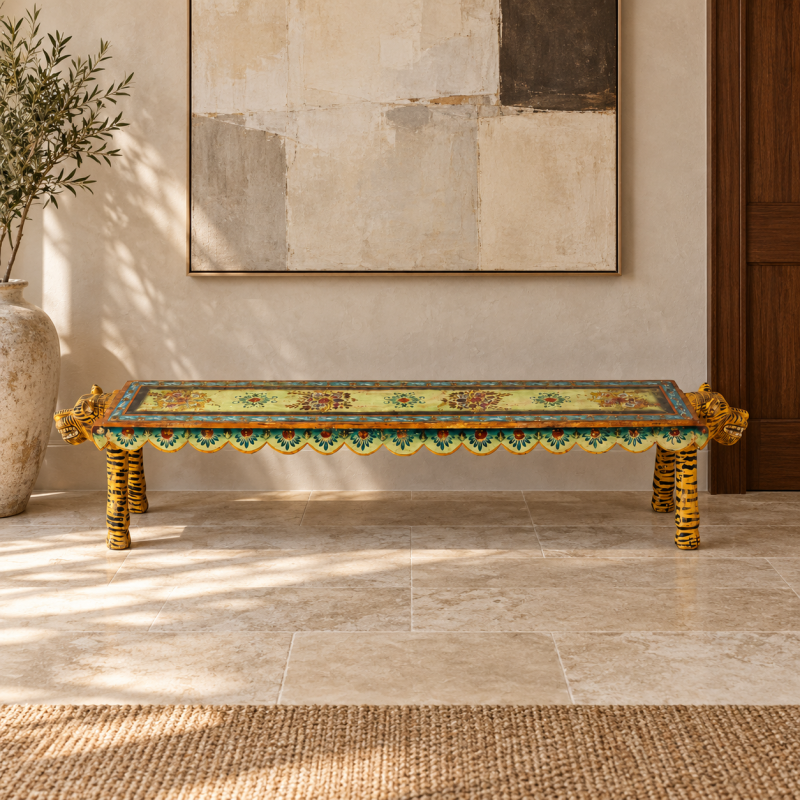 Long Low Hand-Painted Bench