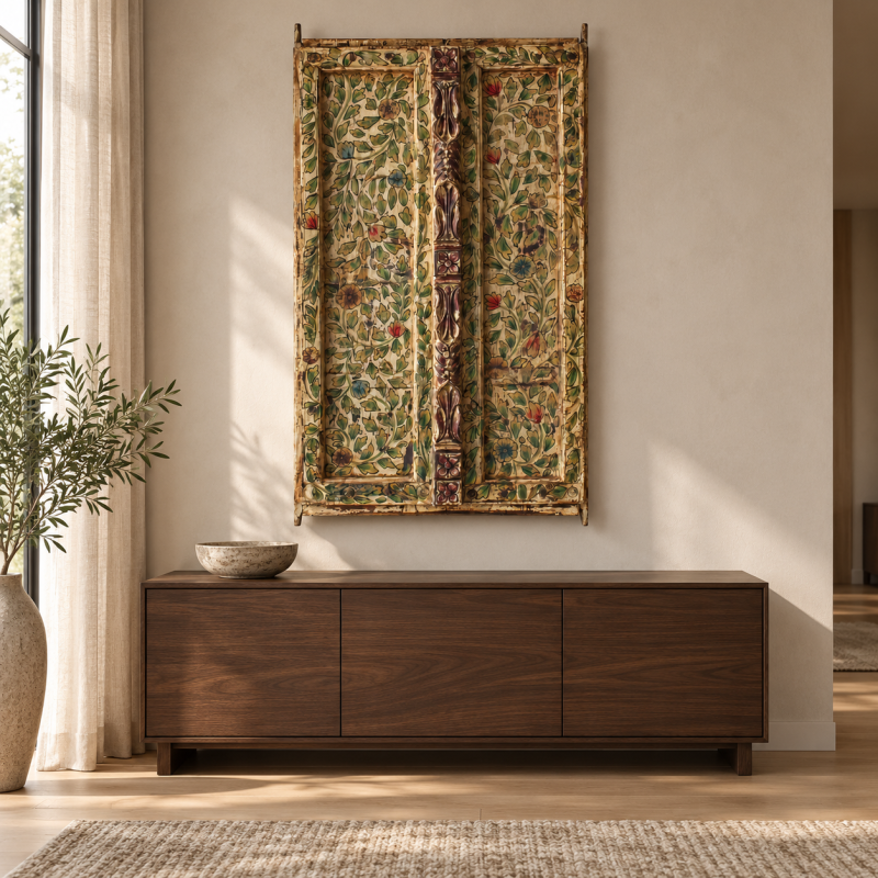Carved Floral Window Shutters – Olive Gold