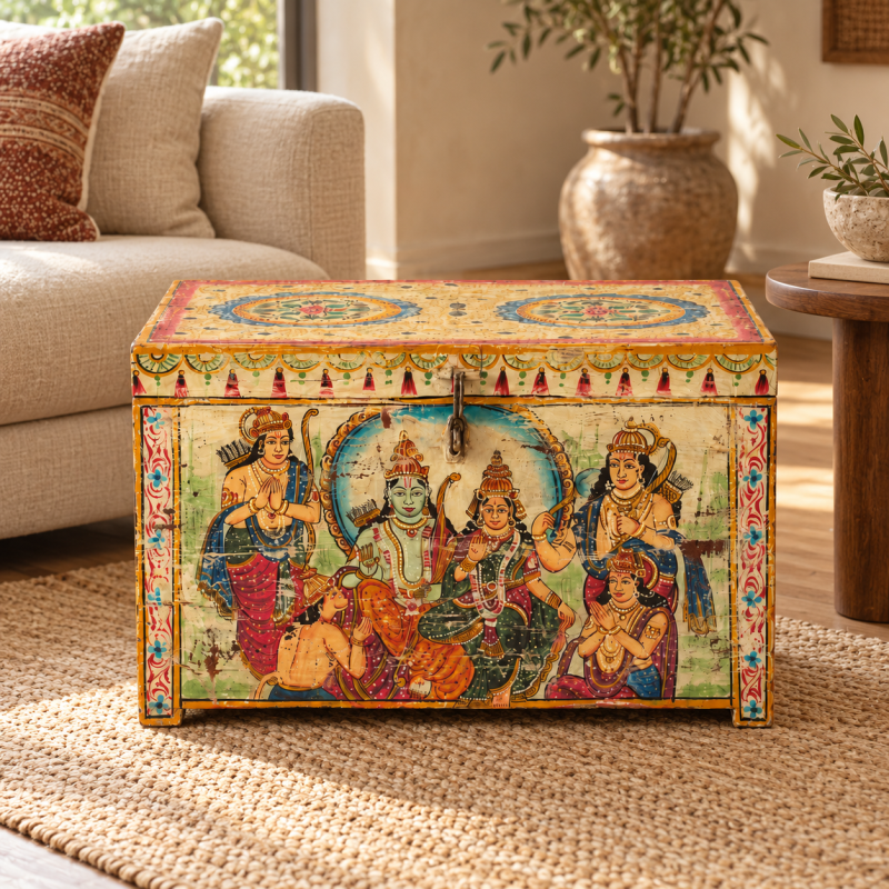 Hand-Painted Indian Mythology Trunk