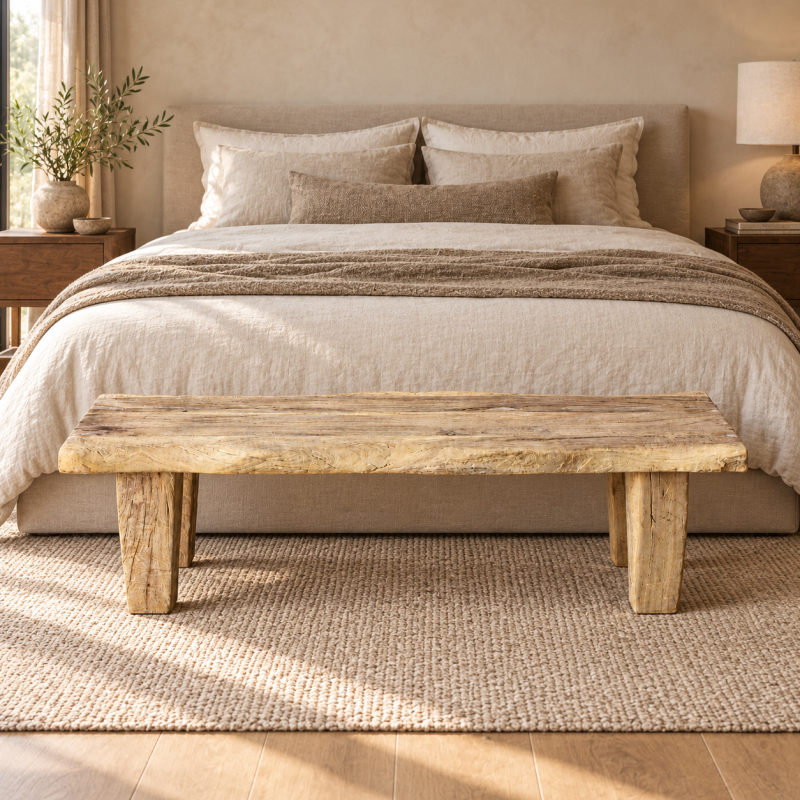 Rustic Plank Bench – Natural Wood