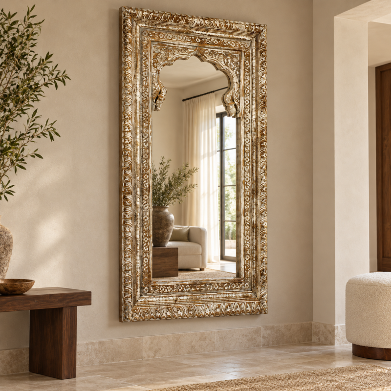 Indian Carved Arch Mirror