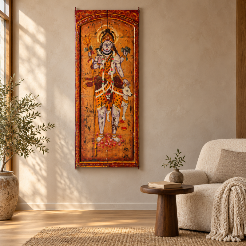 Hand-Painted Indian Deity Door Panel