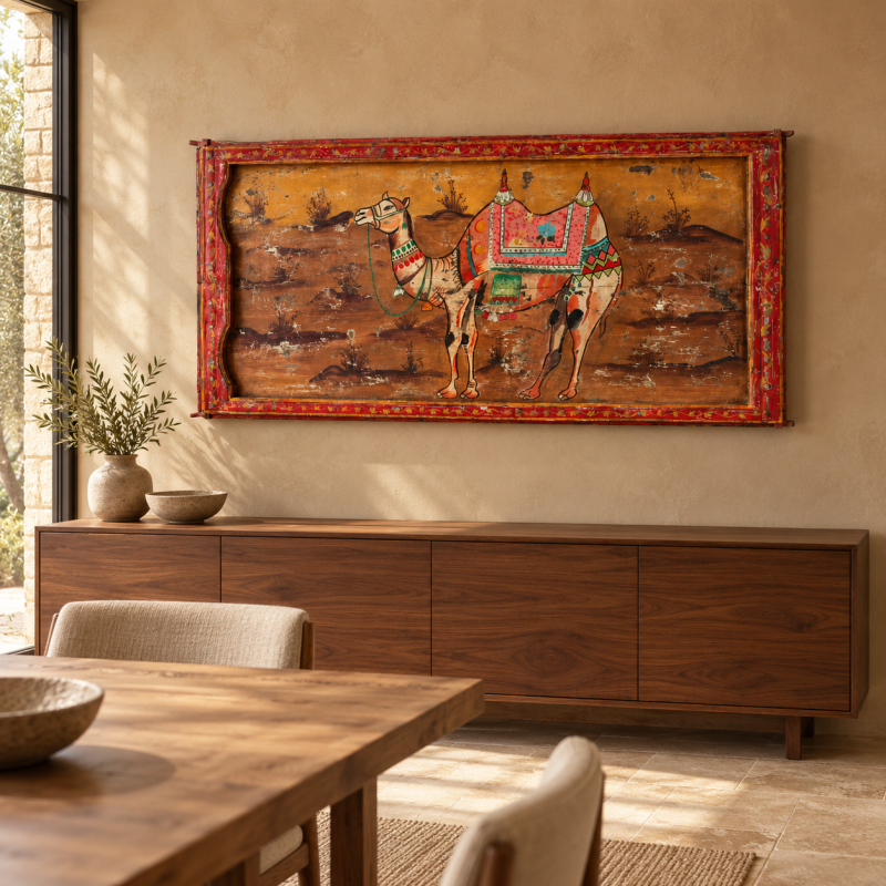 Hand-Painted Camel Rider Wall Panel